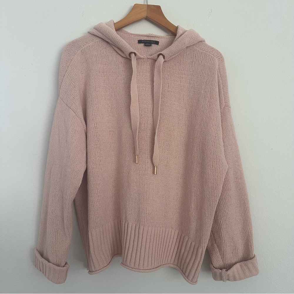 American Eagle Light Pink Velvet Knit Hoodie Sweater Women’s Size Small